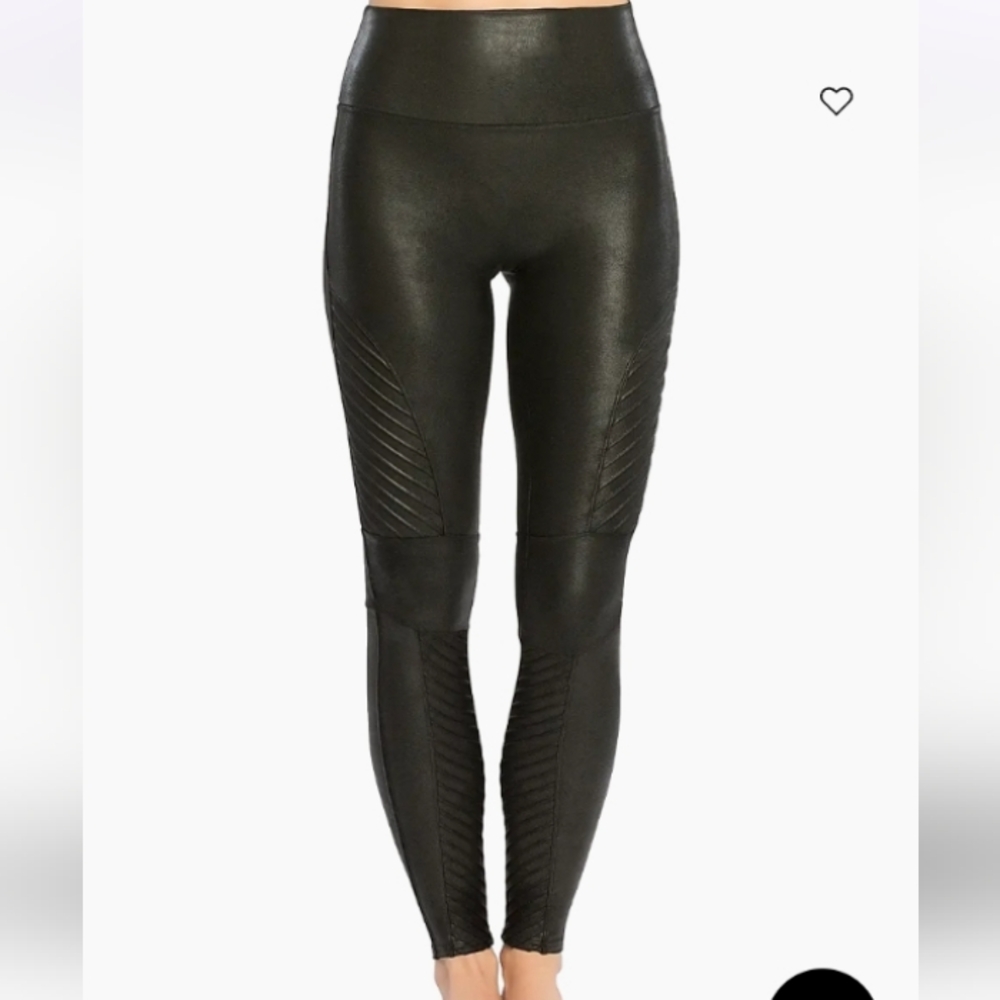 Spanx Black Faux Leather Moto Leggings size Large
